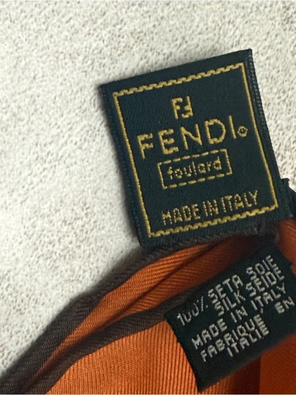 Fendi Multicolor Graphic Silk Scarf in Orange, Brown & Cream - Picture 6 of 12